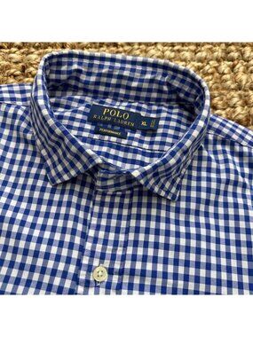 Polo Ralph Lauren Performance Long Sleeve Dress Short Blue White (XL) Blue White